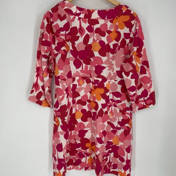 Boden Dress Women's 12 Pink Floral Linen Shift Midi Coastal Beach Cruise - Picture 8 of 9